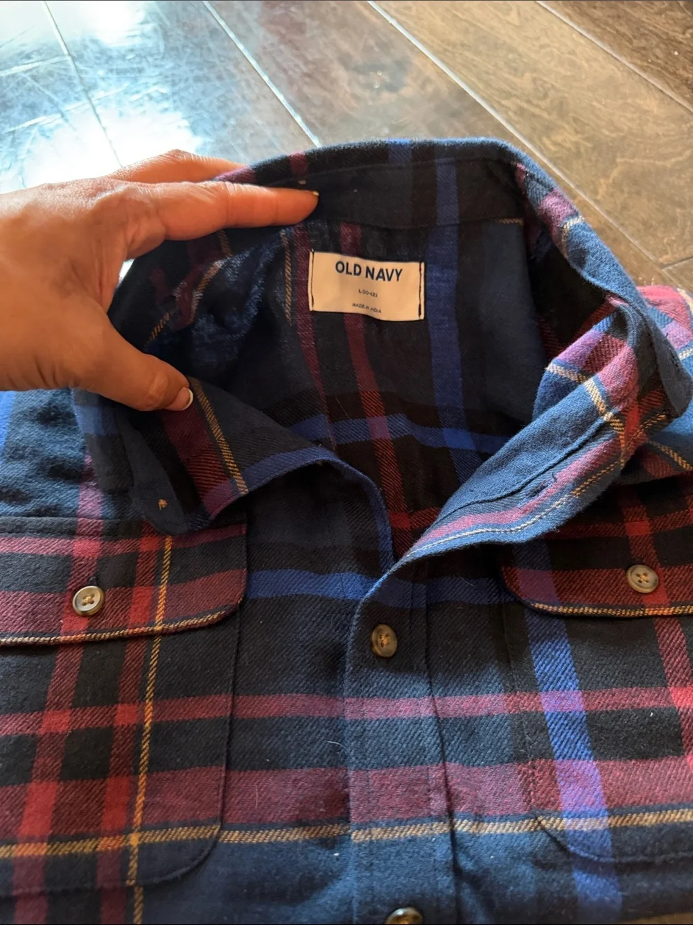 Like New Old Navy Comfy Soft Blue, Burgundy Plaid Button-Down Shirt Boys 10-12